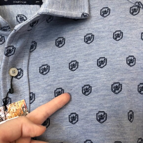 NEW NWT DANIEL CREMIEUX Mens Blue Heather Navy Crown Crest Print Button Down XL - Picture 8 of 13